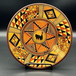 Vintage Handmade Cusco Peru Alpaca Pottery Plate 8.5” Wall Hanging Art Decor